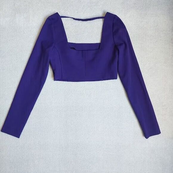 Zara M Purple Crop Top Long Sleeve Square Neck Side Zip - NWT - Picture 5 of 9